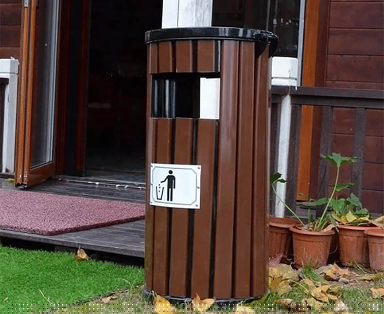 Wood metal rain guard trash cans