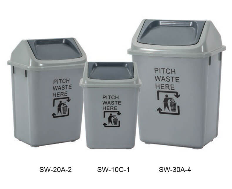 Trash bin with flap and swing lid