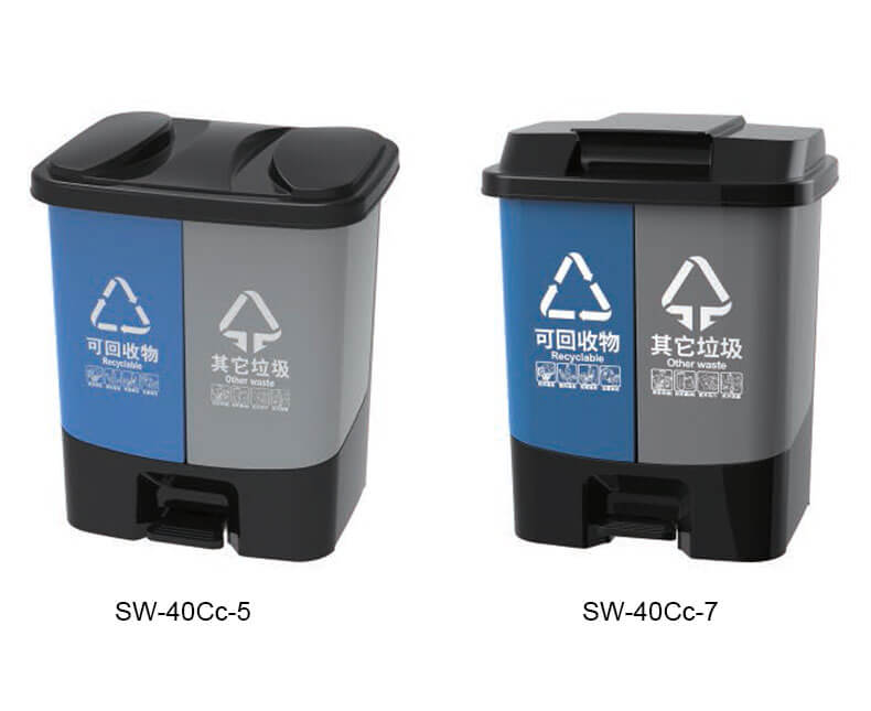 Pedal trash bin for different waste collection