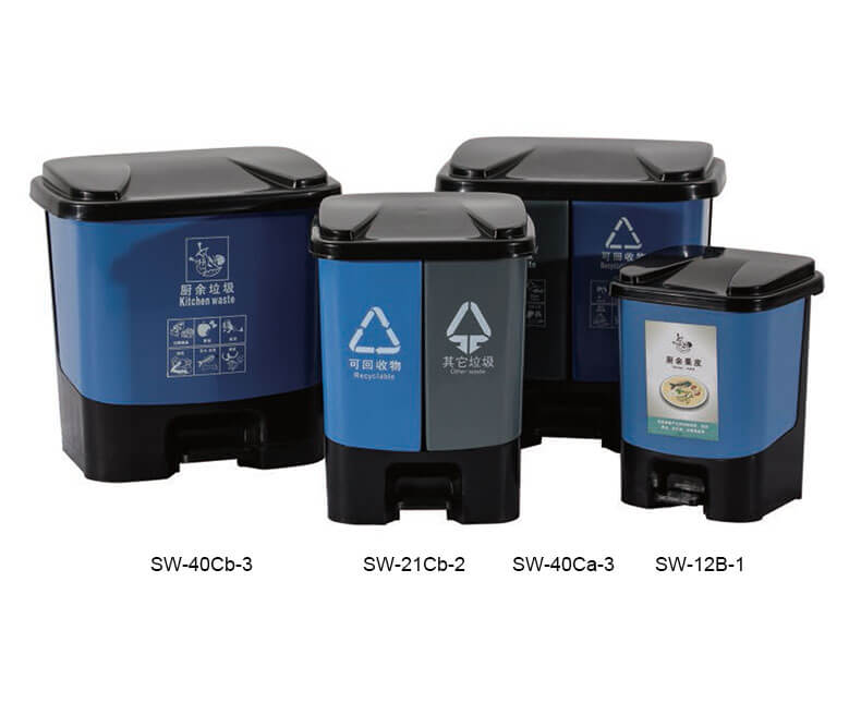 Pedal trash bin for different waste collection